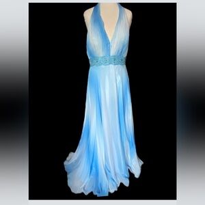 Elegant Blue Halter Maxi Dress